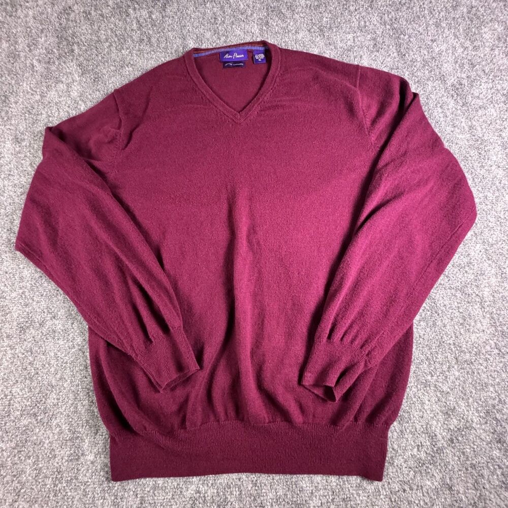 Alan Flusser Mens XL Burgundy Cotton Cashmere V-Neck Sweater